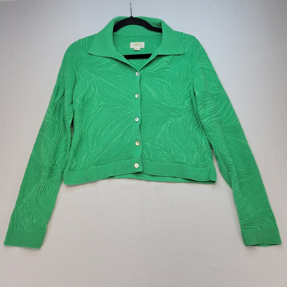 Maeve Cardigan‎ Sweater Womens Small Green Textured Button Front Collared